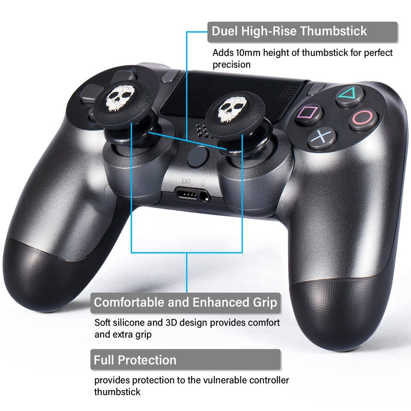 Playrealm FPS Thumbstick Extender & Printing Rubber Silicone Grip Cover 2 Sets for PS5 Dualsenese & PS4 Controller (Ghost) - Image 4